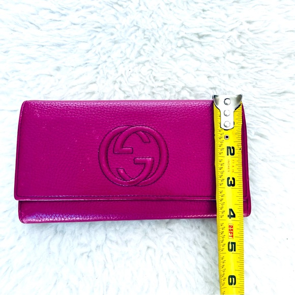 Gucci GG Logo Grain Leather Magenta/Dark Pink Long Wallet - Picture 15 of 16